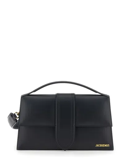 Jacquemus Le Bambinou Black Handbag With Logo Lettering In Leather Woman