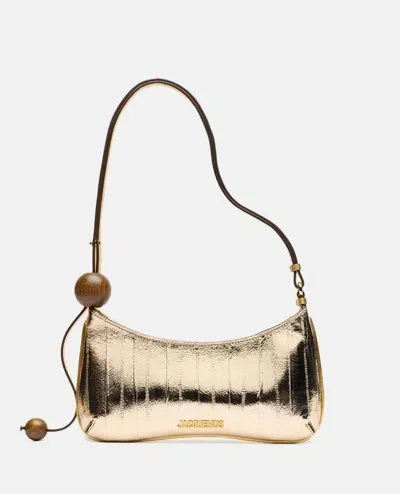 Jacquemus Le Bisou Perle Leather Shoulder Bag In Gold