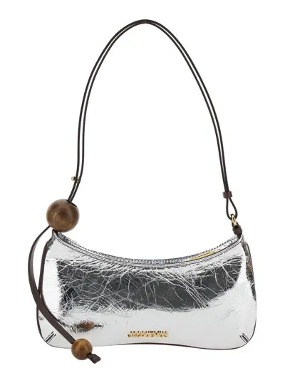 Jacquemus Le Bisou Perle Silver Shoulder Bag With Logo Detail In Laminated Leather Woman In Metallic