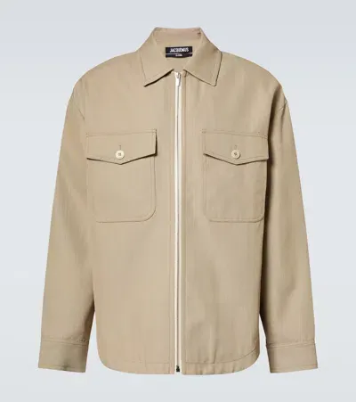 Jacquemus Le Blouson Montaigne Twill Overshirt In Beige