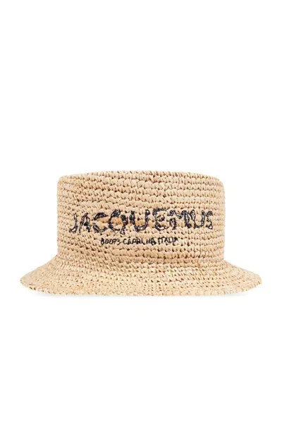 Jacquemus Le Bob Pesco Embroidered Bucket Hat In Beige