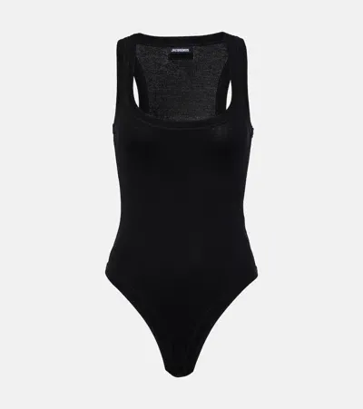 Jacquemus Le Body Gros Grain Cotton Bodysuit In Black