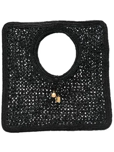 Jacquemus Le Carre Spiaggia Rafia Handbag In Black