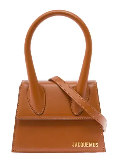 Jacquemus Le Chiquito Moyen Caramel Brown Bag In Leather Woman In Buff