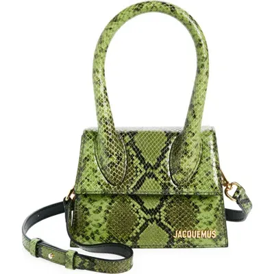 Jacquemus Le Chiquito Moyen Snakeskin Embossed Leather Top Handle Bag In Green 550