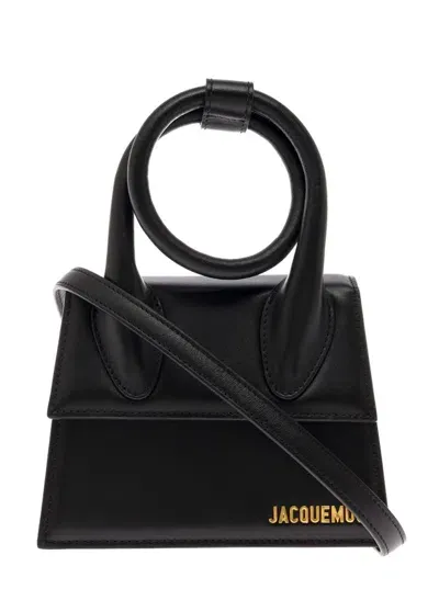 Jacquemus 'le Chiquito Noeud' Black Crossbody Bag With Logo Detail In Leather Woman