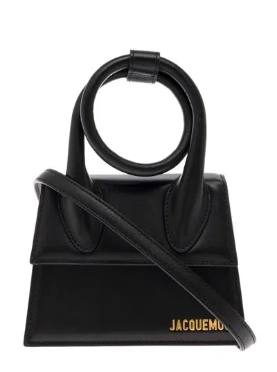 Jacquemus 'le Chiquito Noeud' Black Crossbody Bag With Logo Detail In Leather Woman