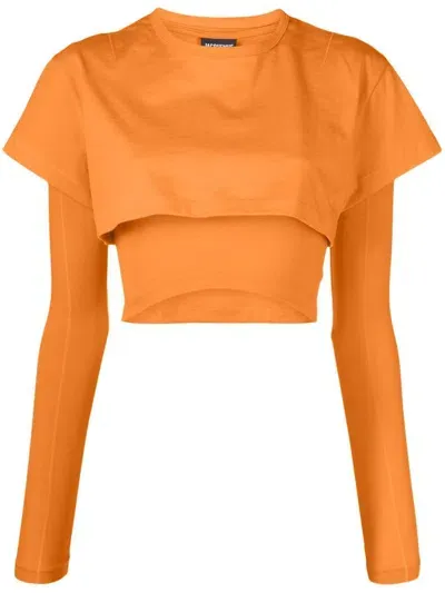 Jacquemus Le Double Cropped Layered T-shirt In Orange