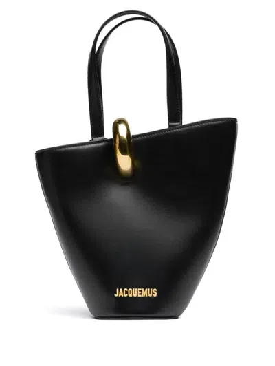 Jacquemus Le Petit Bambola Ring Leather Bucket Bag In Black