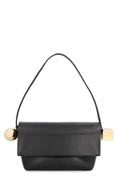 Jacquemus Le Rond Carré Leather Shoulder Bag In Black