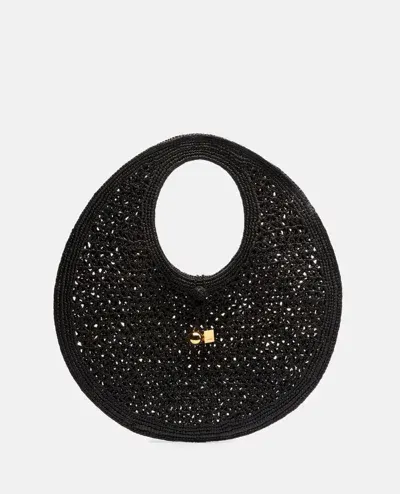 Jacquemus Le Rond Spiaggia Raffia Handbag In Black