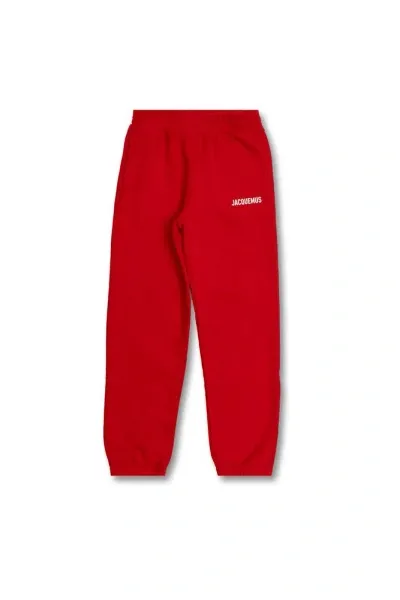 Jacquemus Kids' Logo Print Cotton Sweatpants In Red