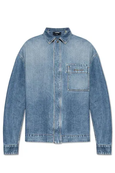 Jacquemus Logo-embroidered Denim Shirt In Blue