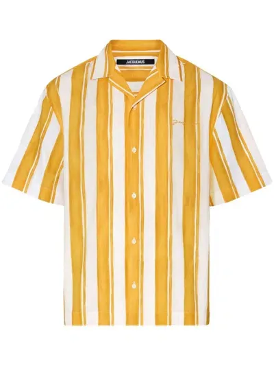 Jacquemus Cotton Striped Bowling Shirt In Yellow