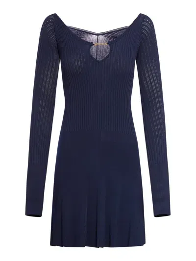 Jacquemus Long Sleeve Scalloped Mini Dress In Blue