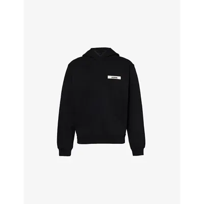 Jacquemus Logo-embroidered Cotton-jersey Hoody In Black