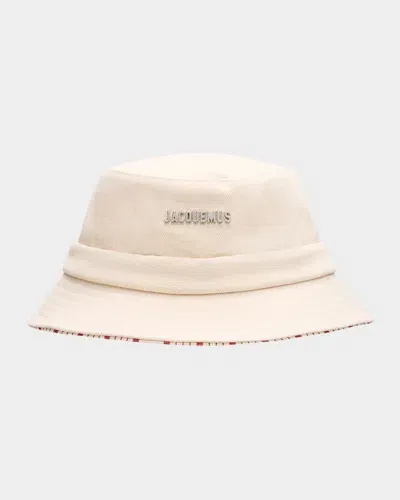 Jacquemus Men's Le Bob Gadjo Bucket Hat In Off-white/red Stripe