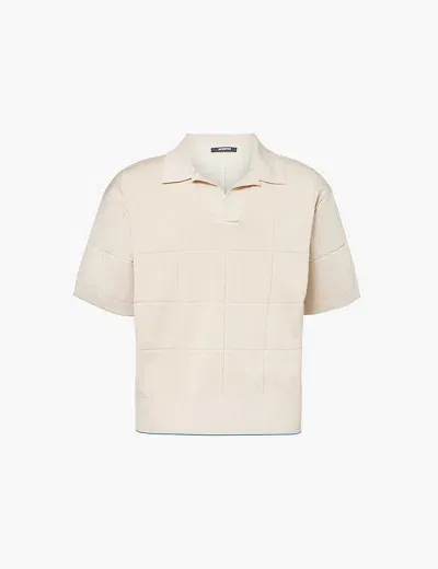 Jacquemus Mens Off-white Le Polo Bacino Grid-pattern Knitted Shirt