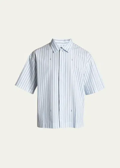 Jacquemus Men's Striped Poplin Boxy Sport Shirt In Print Blue Stripe