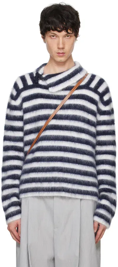 Jacquemus Navy & White La Casa 'le Pull Marina' Sweater In Blue