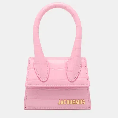 Pre-owned Jacquemus Pink Croc Embossed Leather Mini Le Chiquito Top Handle Bag