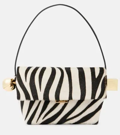 Jacquemus Rond Carré Calf Hair Shoulder Bag In Blackwhte