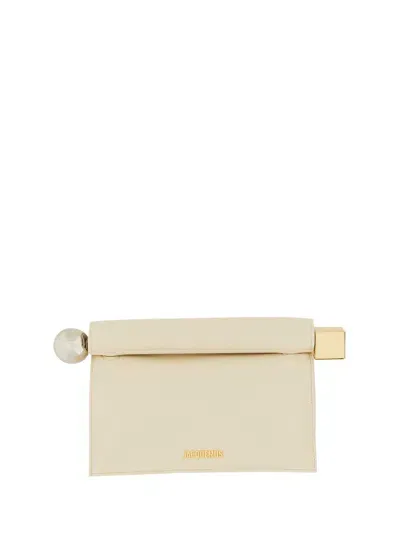 Jacquemus 'la Rond Carré' White Clutch With Logo Lettering Detail In Leather Woman In Multicolor