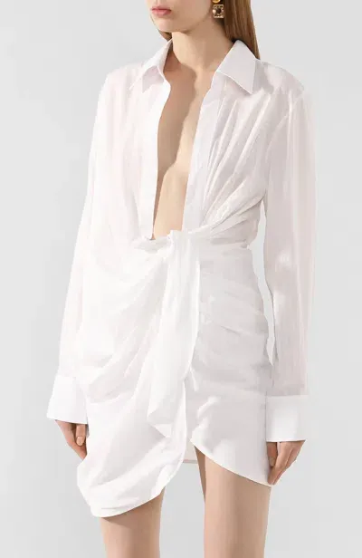 Jacquemus La Robe Bahia Draped Minidress In White