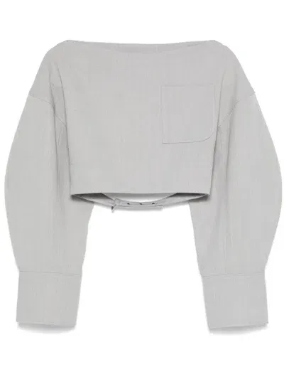 Jacquemus Short Top With Boat Neck In Gray