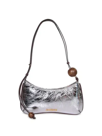 Jacquemus Crinkled Foiled Shoulder Bag In Silver