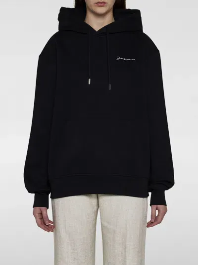 Jacquemus Le Sweatshirt Brode Cotton Hoodie In Schwarz