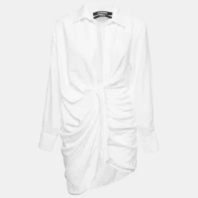 Pre-owned Jacquemus White Nylon Blend Buttoned Front Ruched Mini Dress Xs