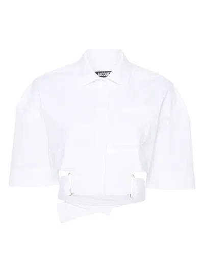 Jacquemus Cropped Belted Shirt In White