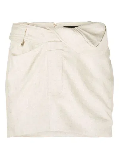 Jacquemus Bahia Draped Woven Mini Skirt In Beige