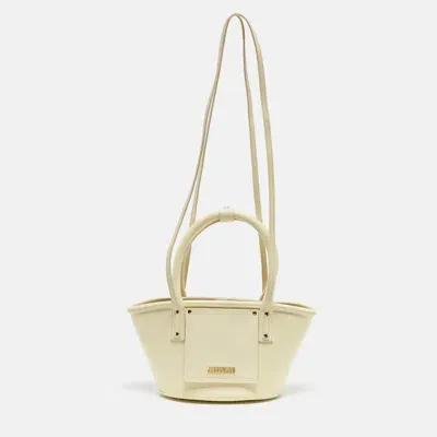 Pre-owned Jacquemus Yellow Woven Embossed Leather Le Petit Panier Basket Tote