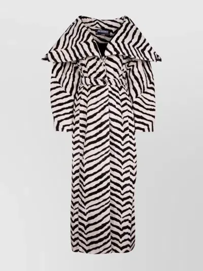 Jacquemus Zebra Maxi Coat Bold Collar In Jacquardzebravelvetbla