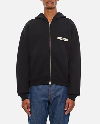 Jacquemus Zipped Cotton Sweatshirt In Black