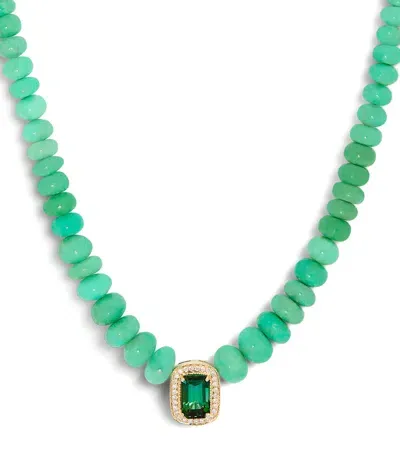 Jacquie Aiche Yellow Gold And Tourmaline Beaded Necklace In Green