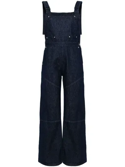 Jade Cropper Open-back Denim Overalls In Blue