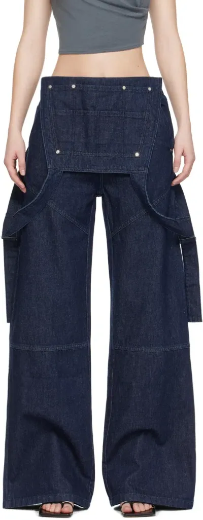 Jade Cropper Navy Gardener Denim Overalls In 077 Dark Blue