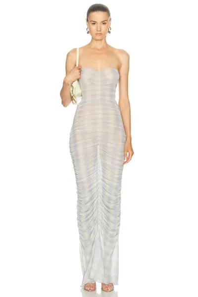 Jade Cropper Strapless Maxi Dress In Tinted Check Blue & Beige