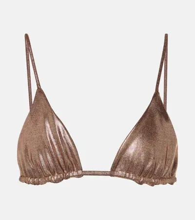 Jade Swim Via Lamé Bikini Top In Brown