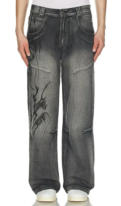 Jaded London Mens Black Colossus Abstract-print Wide-leg Denim-blend Jeans