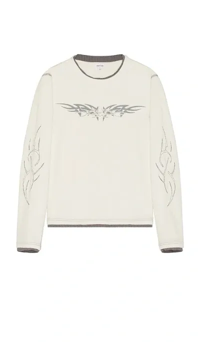 Jaded London Waffle Tribal Applique Long Sleeve Tee In White