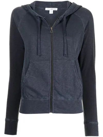 James Perse Fleece Drawstring Hoodie In Blue