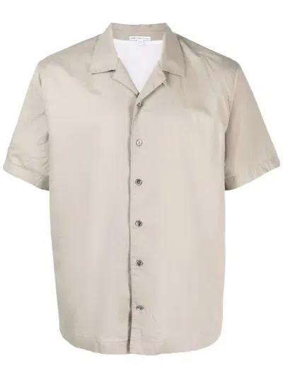 James Perse Short-sleeves Buttoned Poplin Shirt In Grey