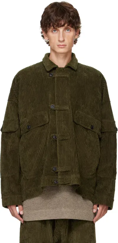 Jan-jan Van Essche Green O-project Wide Wale Corduroy Jacket In Army Green