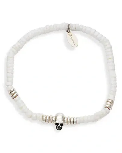 Jan Leslie Shell & Sterling Silver Beaded Skull Bracelet In White