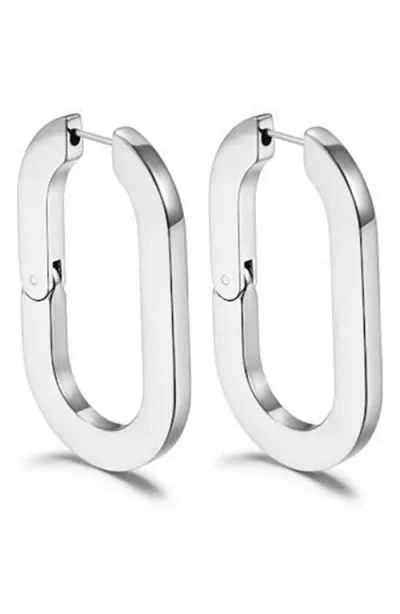 Jane Basch Designs Flat Oval Hinge Hoop Earrings In Silver