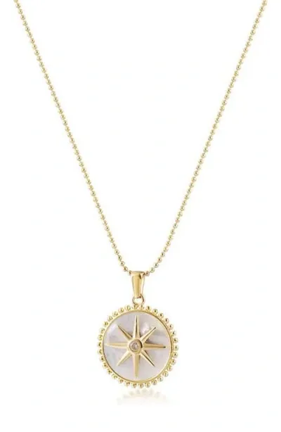 Jane Basch Designs North Star Mother-of-pearl Pendant Ball Chain Necklace In Gold